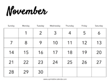 2027 November Calendar