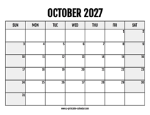 2027 October Calendar Printable