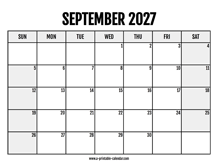 2027 September Calendar Printable