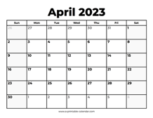 April 2023 Calendar With Holidays