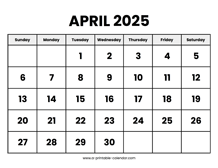 April 2025 Calendar Printable