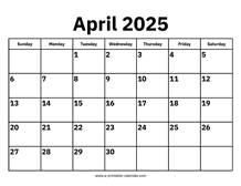 April 2025 Calendar