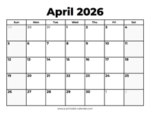 April 2026 Calendar With Holidays