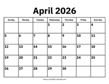 April 2026 Calendar