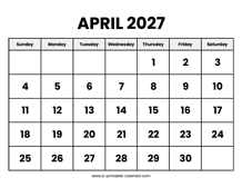 April 2027 Calendar Printable