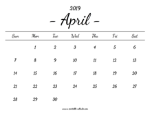 April Calendar 2019 Printable