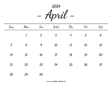 April Calendar 2024 Printable