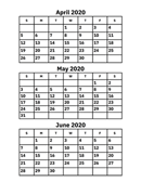 April, May and June 2020 Calendar