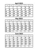 April, May and June 2021 Calendar