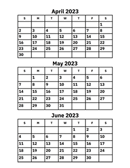 April, May and June 2023 Calendar
