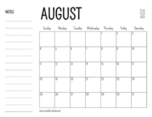 August 2019 Printable Calendar