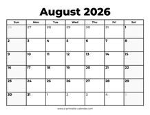 August 2026 Calendar With Holidays