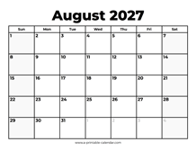 August 2027 Calendar With Holidays