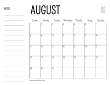 August 2027 Printable Calendar