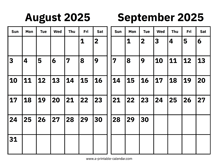 August and September 2025 Calendar