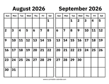 August and September 2026 Calendar