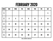 Calendar 2020 February