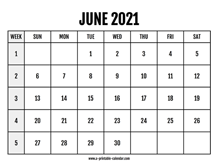 Calendar 2021 June
