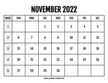 Calendar 2022 November