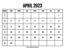 Calendar 2023 April