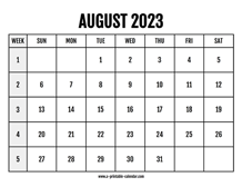 Calendar 2023 August