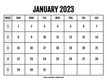 Calendar 2023 January