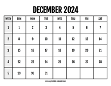 Calendar 2024 December