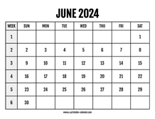 Calendar 2024 June