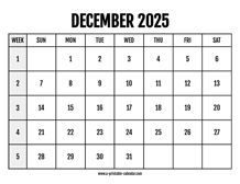 Calendar 2025 December