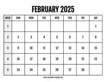 Calendar 2025 February
