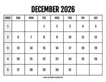 Calendar 2026 December
