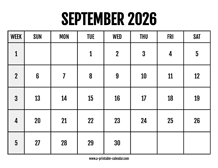 Calendar 2026 September