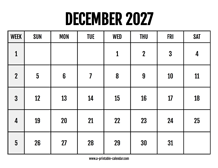 Calendar 2027 December