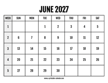 Calendar 2027 June