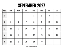 Calendar 2027 September
