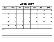 Calendar April 2019