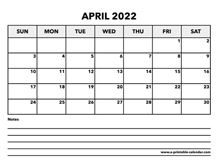 Calendar April 2022