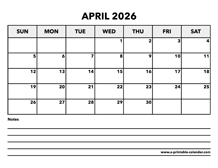 Calendar April 2026