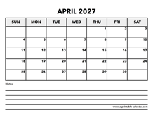 Calendar April 2027