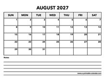Calendar August 2027