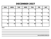 Calendar December 2027