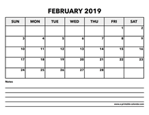 Calendar February 2019