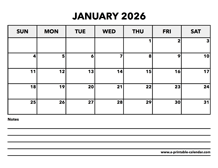 Calendar January 2026