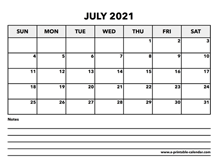 Calendar July 2021