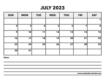 Calendar July 2023