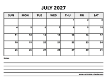 Calendar July 2027