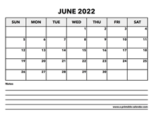 Calendar June 2022