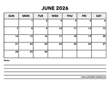 Calendar June 2026