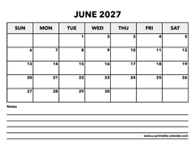 Calendar June 2027