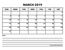 Calendar 2019 March - A Printable Calendar